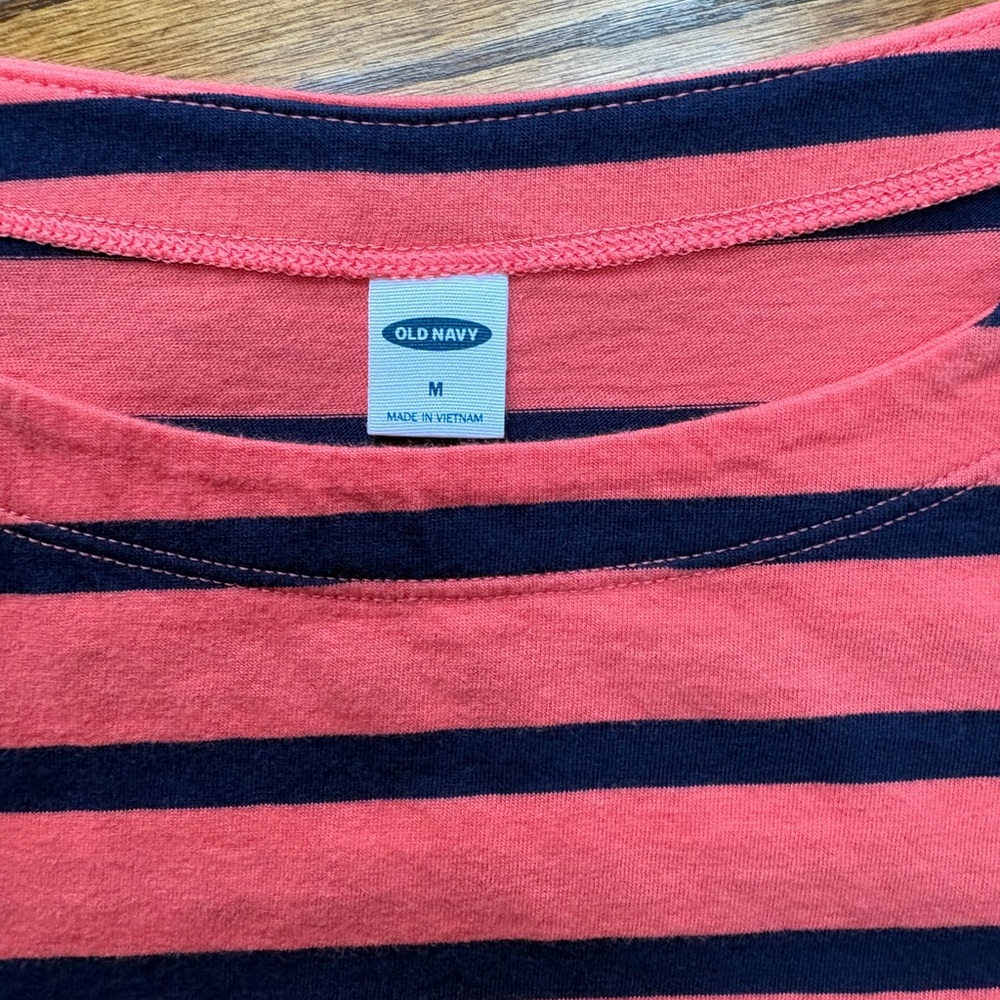 Old Navy Coral Orange and Navy Striped Tie-Cuff Long Sleeve Top - Picture 4 of 10